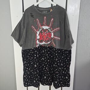 Slayer Metal Band Tshirt‎ Dress XXXL Grey Black Corduroy Floral Ditzy Handmade